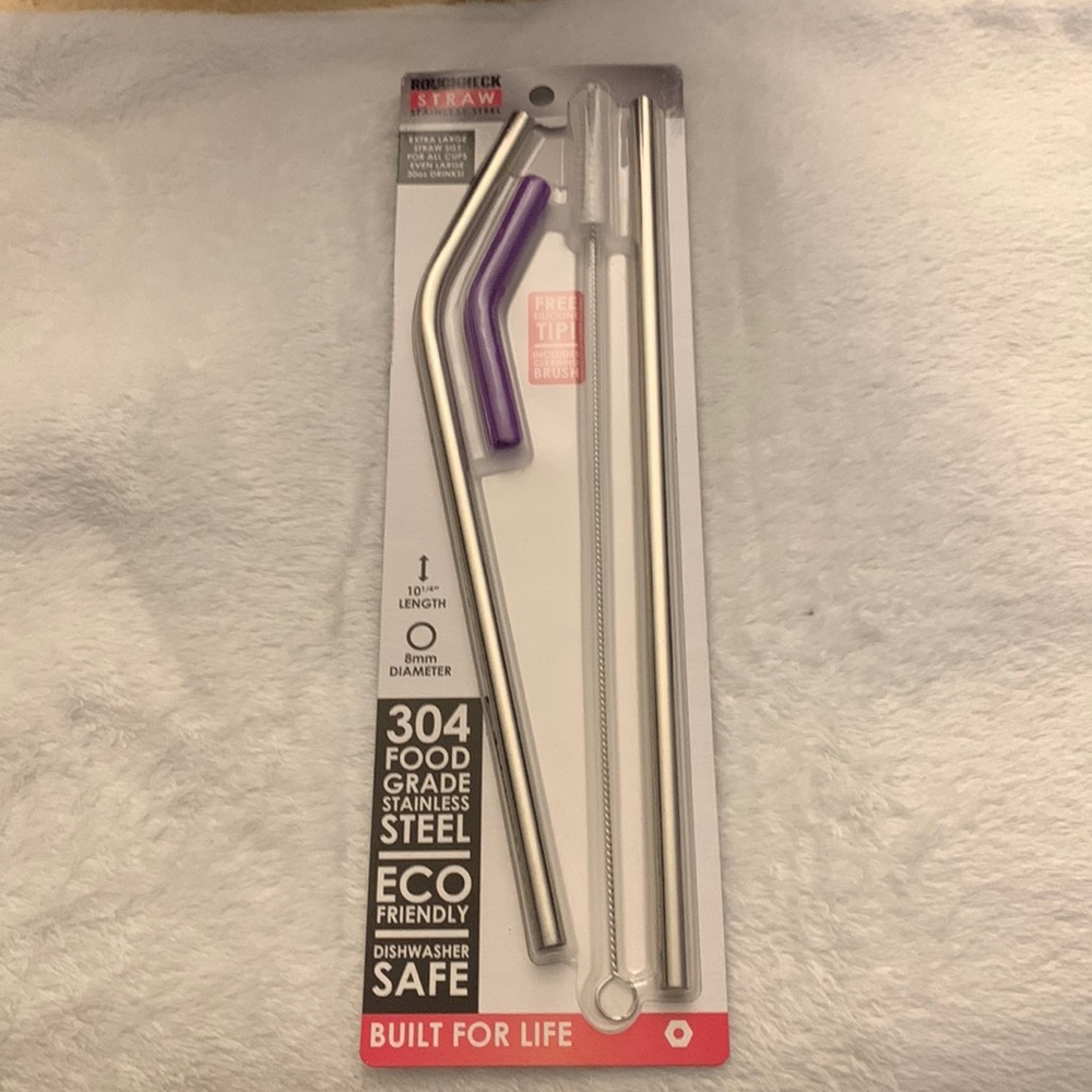 Roughneck Stainless Steel Extra Large Straw with Silicone Tip and Cleaning Brush